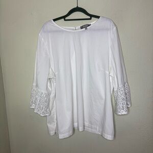 Like New Marled White Blouse with Lace Sleeves Size 2x